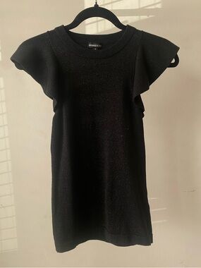 Minnie Rose Black Ruffle-Sleeve Knit Top